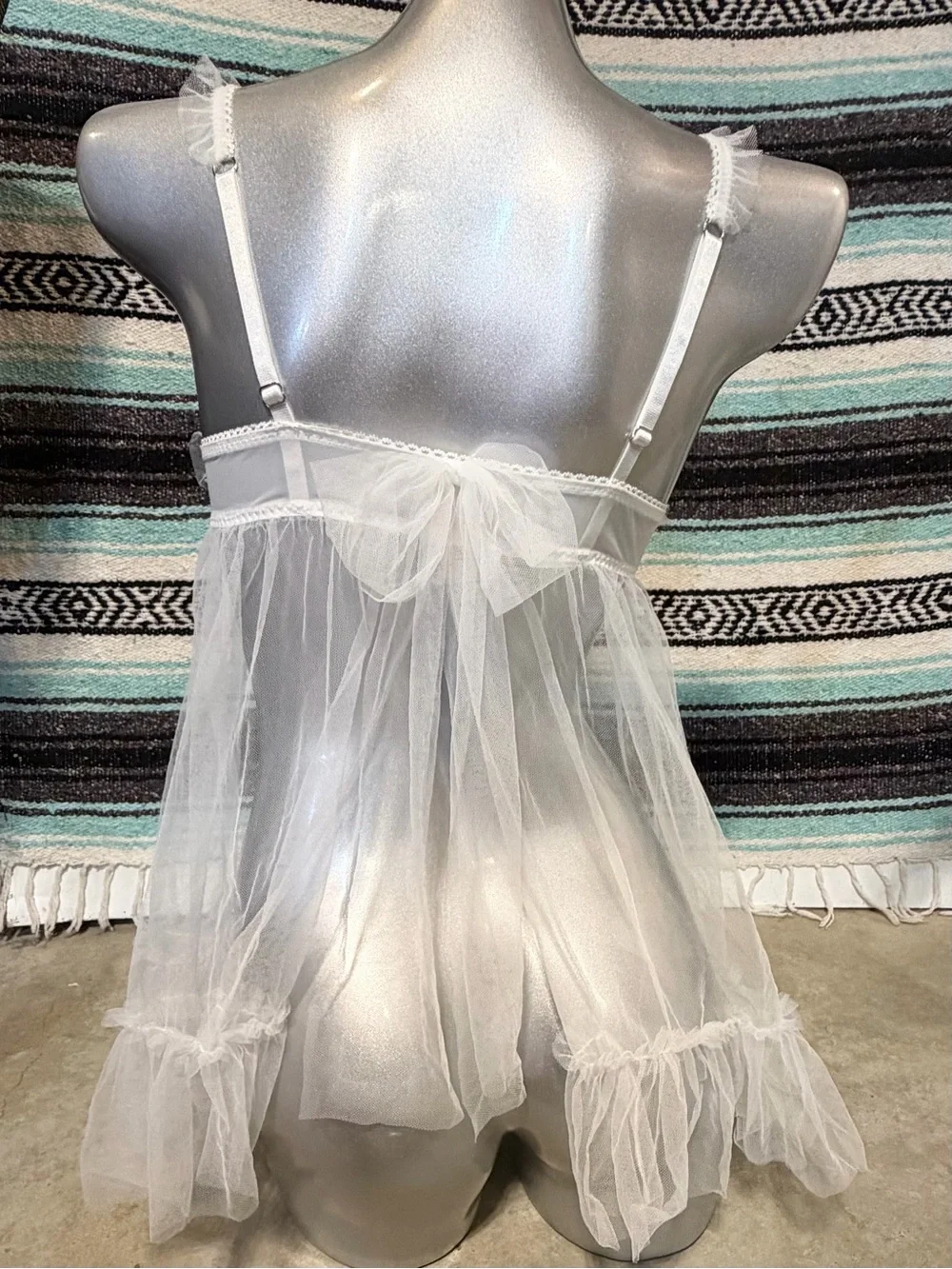 Victorias Secret white floaty mesh babydoll nighty lingerie lace ruffle mini nwt